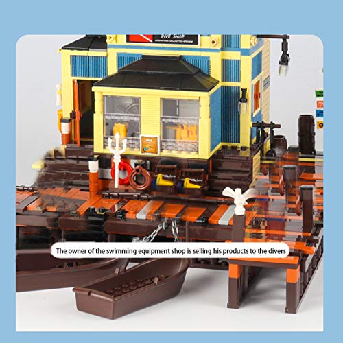 Haus Bausteine mit 5 Minifigurens, Modular Tauchshop Buildings Klemmbausteine Architektur Angelladen… – Bild 6