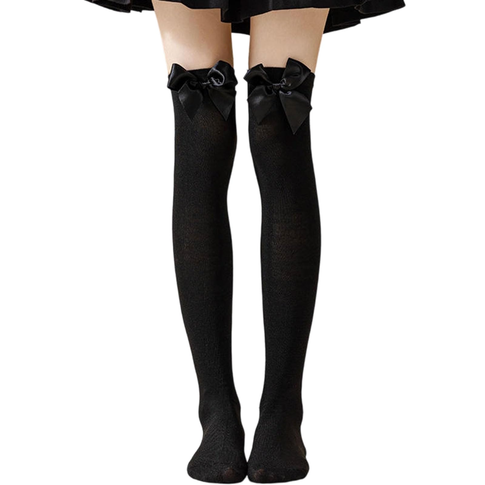 AIWXEEU 1 Pair Black Thigh High Bow Socks, Thigh High Socks, Over Knee Bow Stockings, Long Black Sock for Women Ladies
