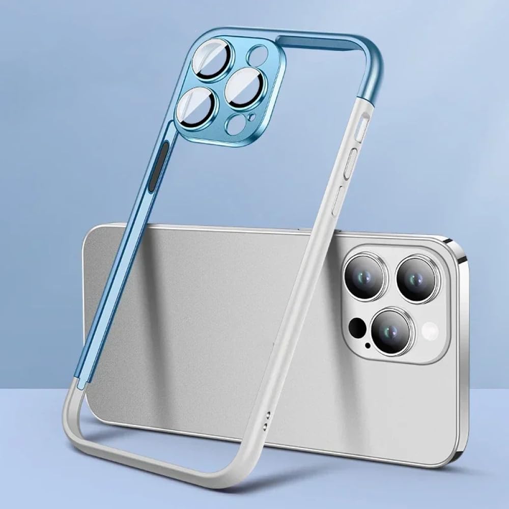 Housse iPhone 14 Plus résolvant les rayures d'objectif avec son cadre bleu