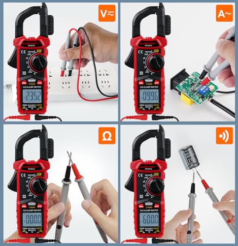 Image of Digital Clamp Meter Multimeter with D-Shaped Jaw, 2000 Counts Amp Voltage Tester Auto-ranging for AC /DC Voltage, AC Current, Capacitance, Resistance, Diode, Continuity