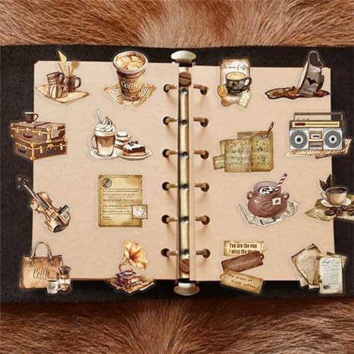 Image of 50 PCS Retro Coffee Shop Stickers for Scrapbooking Journaling Junk Journal Scrapbook Supplies - Waterproof Transparent PET Aesthetic Decals for Resin Crafts Decorative Art Crafts (Retro)