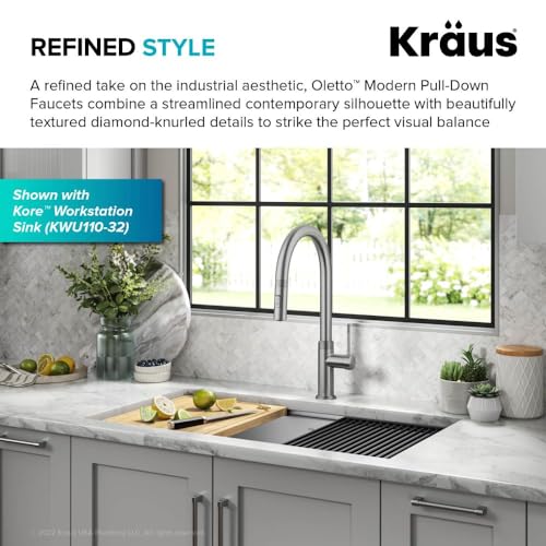 Image of KRAUS Oletto Modern Industrial Pull-Down Single Handle Kitchen Faucet in Spot Free Stainless Steel, KPF-2654SFS
