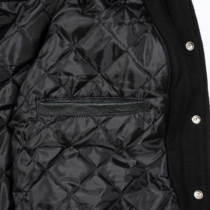 Veste varsity à capuche baseball bomber en laine et manches cuir véritable