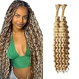 WuvuSnm Human Hair Braiding Deep Wave Boho Braids Bulk Hair Weave Natural Extensions No Weft Highlight Honey Blonde Color 2 Braids Per Pack Total 100g for Woman 12 12 Inch
