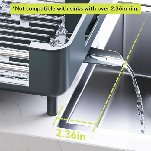 Image of Urackify Stainless Steel Dish Drying Rack - Dish Drainer for Kitchen Counter, Extendable Drainboard with Foldable, Space-Saving Cup & Bowl Organizer, Includes Knife and Utensil Holder, Matte-Green