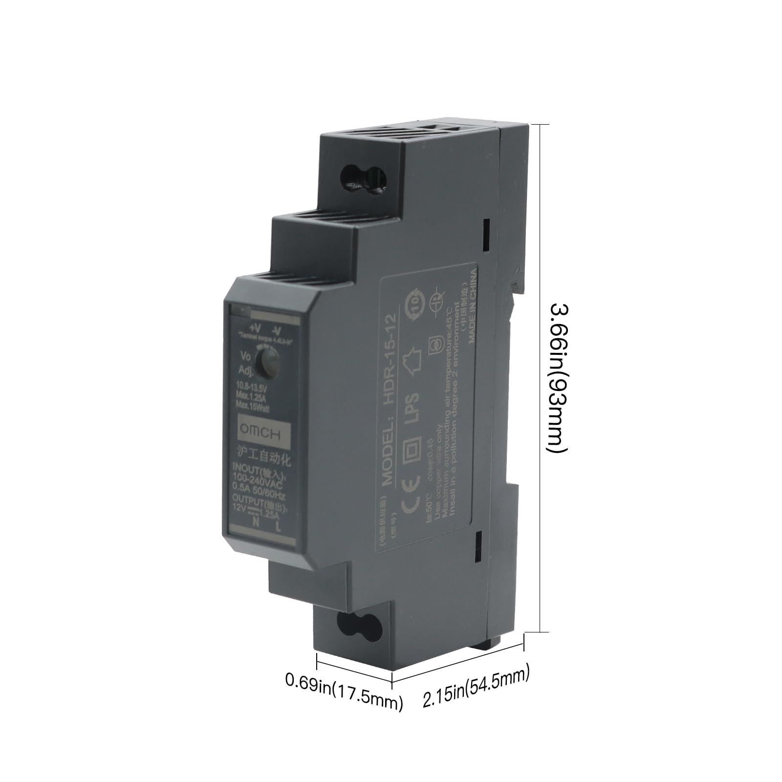 HDR-15-12 - Fuente de alimentación (12 V, 1,25 A, 15 W, 15 W, 15 W, 12 V, 1,25 A, para automatización industrial, 15 W, 12 V, 1,25 A)