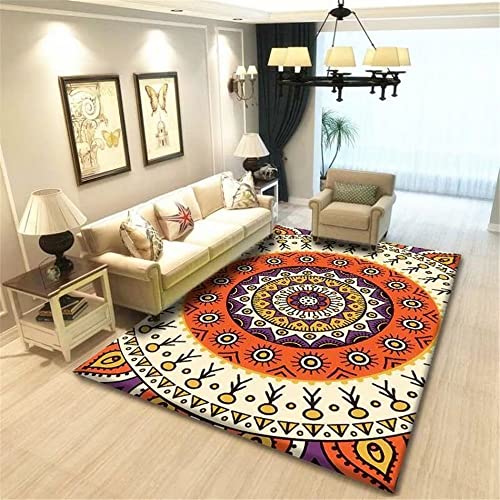 Tapis salon orange 140x200cm rétro géométrique durable - 2