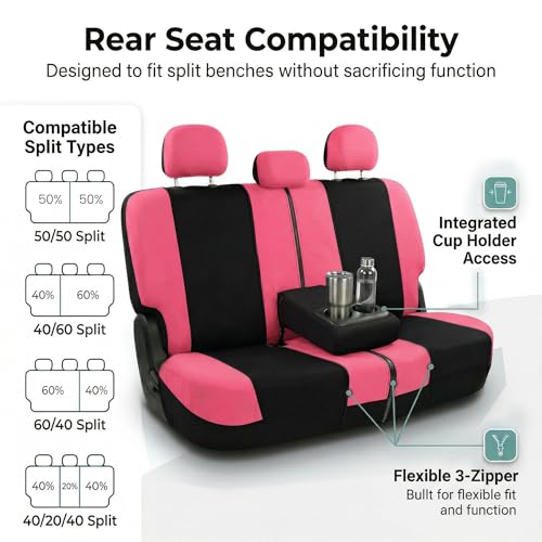 Image of FH Group Car Seat Covers Full Set Cloth - Universal Fit,Automotive Seat Covers,Low Back Front Seat Covers,Airbag Compatible,Split Bench Rear Seat,Washable Car Seat Cover for SUV,Sedan,Van Pink