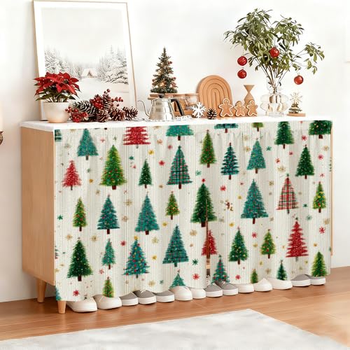 Image of Self Adhesive Evergreen Pine Tree Cabinet Curtain for Mother's Day, 39x28 Inch Forest Under Sink Skirt No Drill, Spring Cleaning Kitchen Decor, Hook and Loop Laundry Valance, Fabric Panel