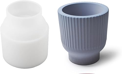 Miniatura 8 de Moldes redondos para tarros de velas, cilindro creativo de silicona, moldes para ollas, moldes para hacer botellas redondas de rayas de hormigón