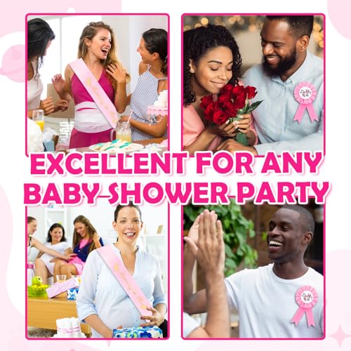 2 Stück Baby Shower Schärpe Abzeichen Set,Mummy to Be Schärpe,Daddy to Be Abzeichen,Zukünftige Eltern Abzeichen-Schultergurt,Baby Party Accessoires,Dekoration für Schwangerschaftsfotografie(Rosa)