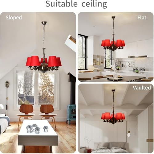 Image of Devansh 05 Lights Red conical Cotton Shade with Antique Golden Chandelier