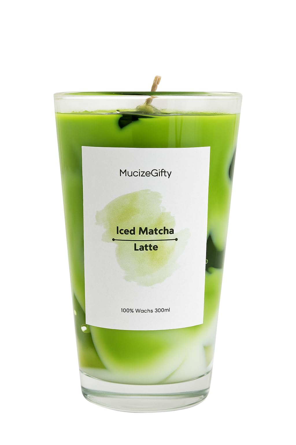 MucizeGifty Iced Matcha Latte Duftkerze – Handgemacht aus Sojawachs & Gelwachs im Glas – 330 ml – Matcha & Honig Duft – Geschenkidee für Duftkerzenliebhaber