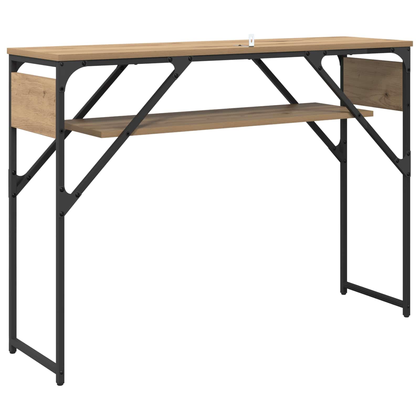 Tavolo consolle in rovere Artisan, con ripiano, 105 x 30 x 75 cm, telaio in metallo verniciato a polvere, spazio per soggiorno, casa, ufficio, studio