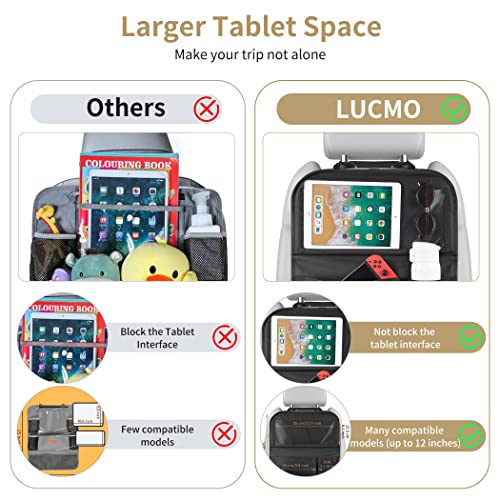 LUCMO Auto Rückenlehnenschutz, Autositz Organizer, Rücksitz Organizer mit Tablet/Telefon Aufbewahrung, Wasserdicht Multifunktionale Auto Aufbewahrungstasche kinder