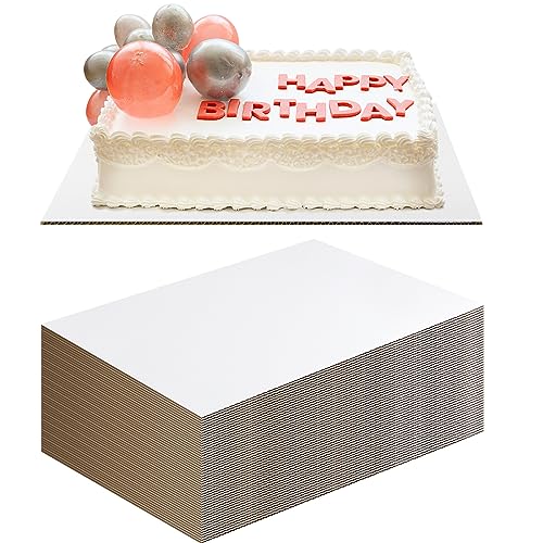 Dandat 100 Pcs Cake Board Rectangle 14x10 Inch White Quarter Cake Sheet Laminated Sturdy Cake Base Board Greaseproof Cake Stands Cake Cardboard Base Trays Pad for Pizza, Desserts, Pastries, Food