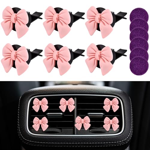 Image of 6 Pcs Car Air Vent Clips,Cute Car Vent Clips,Pink Bow Car Air Freshener,Cute Auto Outlet Air Conditioning Clip,Car Air Conditioning Outlet Clip Decorative