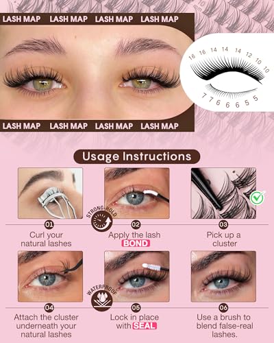 Image of 250Pcs Natural Lash Clusters Kit Cluster Eyelash Extensions Kit Wispy DIY C Curl Individual Lashes Clusters With Bottom Eyelashes