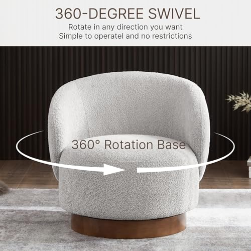 Image of KISLOT Swivel Accent Chair Round Barrel Armchair Upholstered Performance Fabric for Living Room Bedroom Waitingroom,1 Box,Light Grey