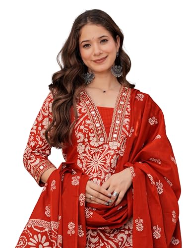 Image of Amayra Woman's Pure Cotton Straight Kurta Sets with Palazzos & Dupatta|Kurti Set for Woman|Suit Set for Women Cotton