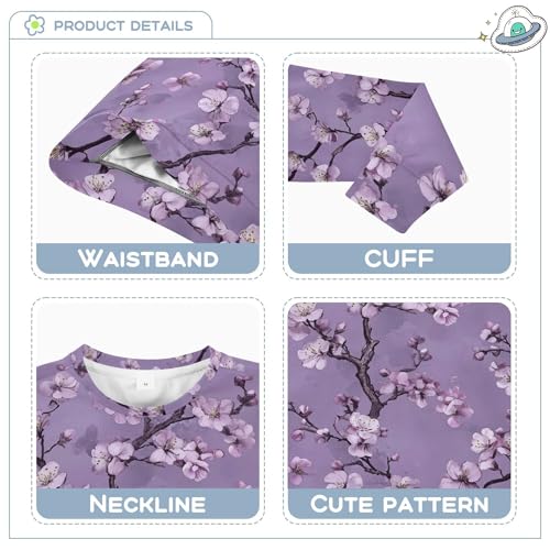 JUNZAN Vintage Cherry Blossom Purple Kids Girls Pullover Hoodie Crewneck Sweatshirt With Hoodie Camping 4T3