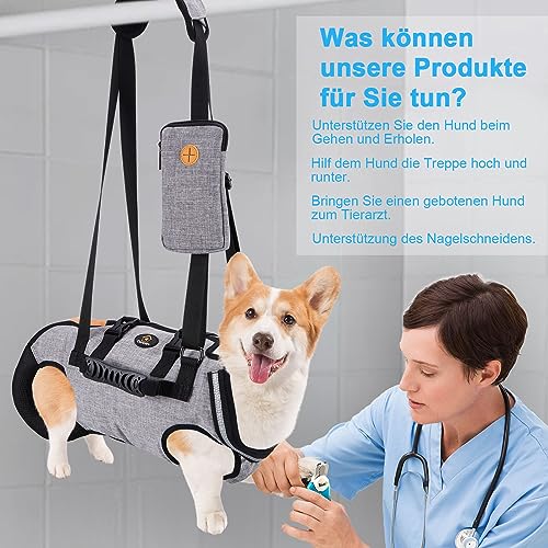 Ownpets Tragehilfe Geschirr, Hebegeschirr für kleine Hunde, Tragtuch für kleine Haustier, Ganzkörpergeschirr, Hunde Tragetasche mit Schultergurt, Weich, Wasserdicht, Einstellbar, Grau, L