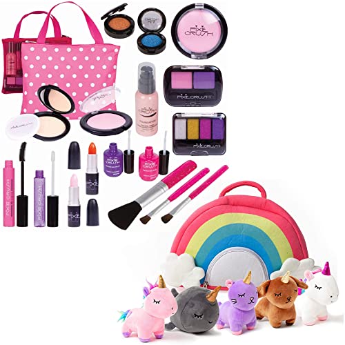 Pixiecrush Unicorn Toys Stuffed Animal Gift Plush Set With Rainbow Case – 5 Piece Stuffed Animals With 2 Unicorns, Kitty, Puppy, And Narwhal – Toddler Gifts For Girls Aged 3, 4, 5 ,6 ,7, 8 Yr Olds #TOP11