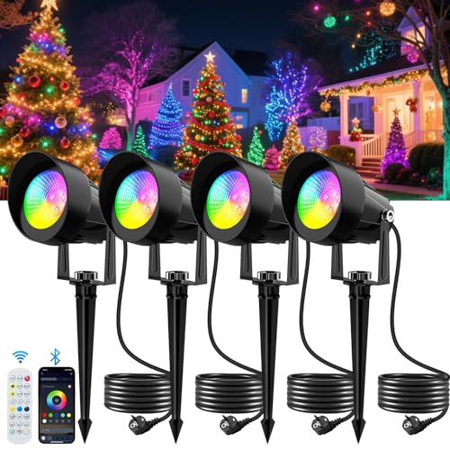 NATPOW Gartenbeleuchtung mit Strom RGB, 4 Stück LED Gartenbeleuchtung...