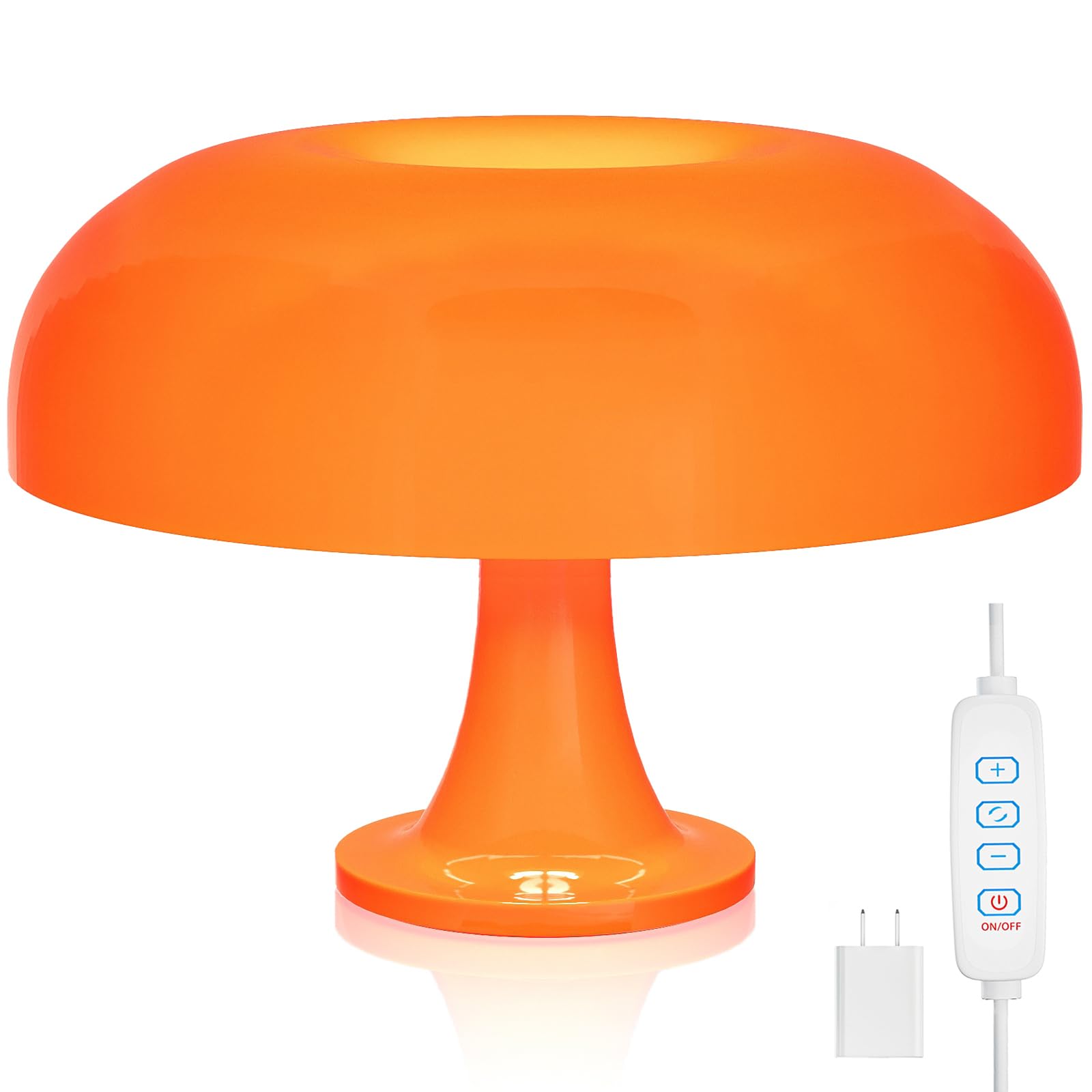 FANHAO Orange Mushroom Lamp, 70s Retro Midcentury Table Lamp for Bedroom & Living Room, 3-Way Dimmable, Cool Vintage Home Decor & Gifts