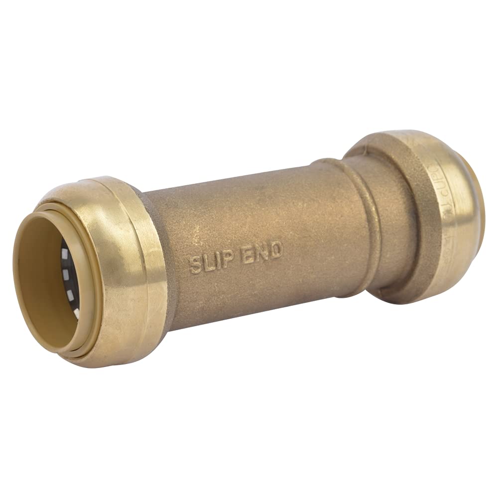 SharkBite 1 Inch Slip Coupling, Push to Connect Brass Plumbing Fitting, PEX Pipe, Copper, CPVC, PE-RT, HDPE, U3020LFA
