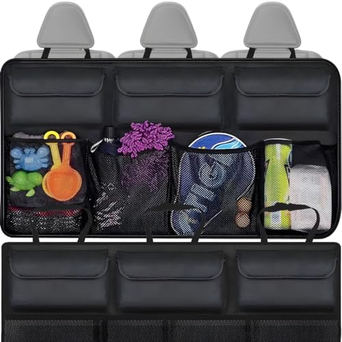 Retoo Organiseur de Coffre de Voiture Arrière Suspendu Tissu Oxford 9 Poches Sac de Rangement Organiseur Siège pour Bouteilles Jouets Livres SUV Break Bus 89,5 x 35 cm Noir