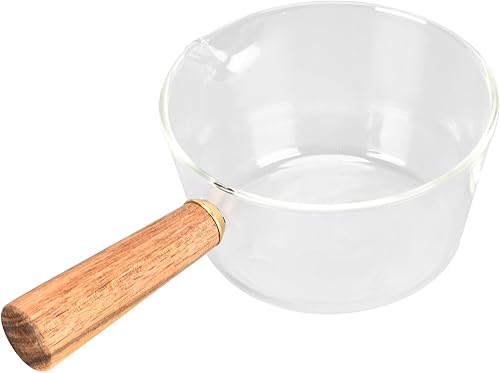 Miniatura 2 de Sartén para leche, olla de leche de vidrio con mango de madera antiadherente, con boquilla en forma de V, cacerola para cocinar, accesorios de