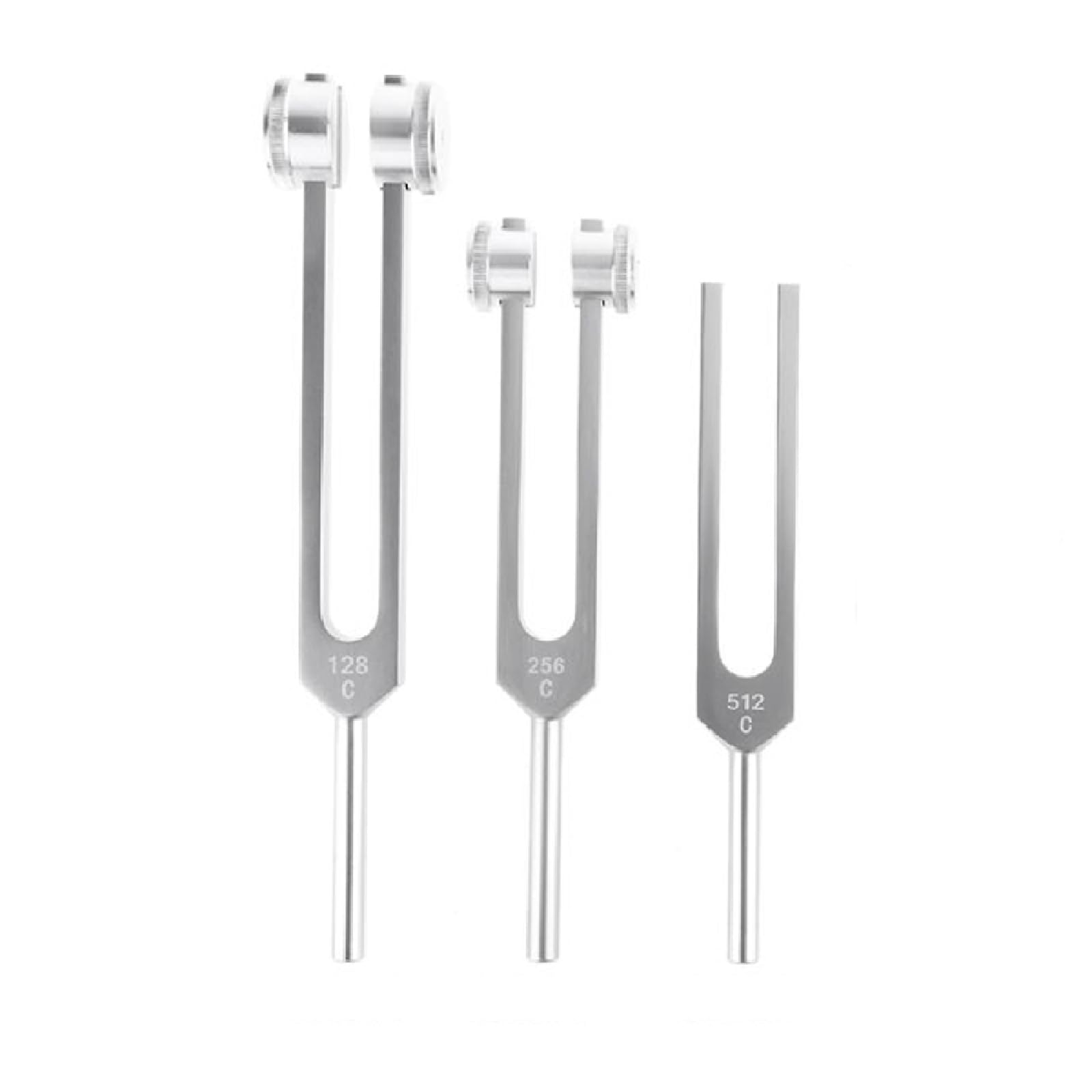 (128 + 256 + 512 Hz) Diapason in acciaio inox standard per violino chitarra accordatore strumento e custodia per la terapia delle vibrazioni, esami neurologici di guarigione del suono