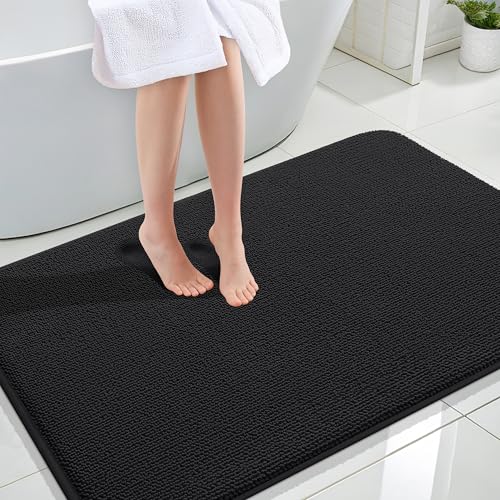 Image of OLANLY Thick Memory Foam Large Bathroom Rugs 47x32, Extra Soft Absorbent Bath Rug, Quick Dry Bath Mats, Non-Slip, Machine Washable Carpet for Bathroom, Tub and Shower, Home Decor Accessories, Black
