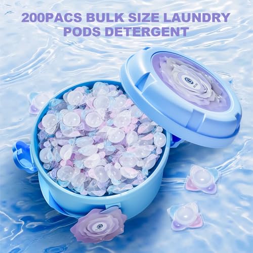Image of 200-Count Laundry Detergent Pods, 5-in-1 Powerful Clean, Stain Remover, Color Protector, Fabric Care, Deep Intensive Clean, HE Compatible (Pear & Freesia)