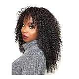 Pelucas afro rizadas con flequillo for mujer, sin encaje, densidad 180, cabello virgen brasileño, for usar y llevar, sin pegamento(8 inch)