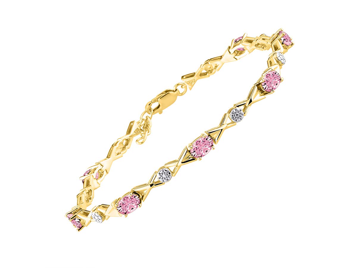 Rylos Bracelets for Women Yellow Gold Plated Silver XOXO Hugs &amp; Kisses Tennis Bracelet Gemstone &amp; Genuine Diamonds Adjustable Fit 7"-8" Wrist, 10 Gorgeous 6X4MM Jewelry for Women Friendship Bracelets