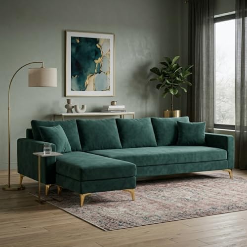 Image of Classiq Rich 5 Seater L Shape Sofa Set with Movable Ottoman | Flexible Layout | Spacious Soft Touch Seating | Designer Sofa for Living Room (Greenish Teal)