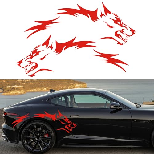Image of TOMALL 50'' 2Pcs Wolf Car Sticker Decal for Car Body Side Stickers Auto Wolf Graphics Racing Sports Stripes Stickers for SUV Off-Road Vehicles Car Hood Trunk Universal Waterproof Vinyl Sticker (Red)