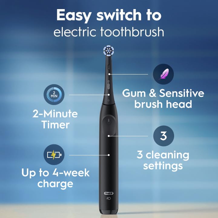 Image of Oral-B iO Electric Toothbrush, Series 2, Rechargeable, Dark Blue with 1 Gentle Care Brush Head - Automatic Pressure Sensor to Protect Gums - 3 Modes - 2 Min Timer