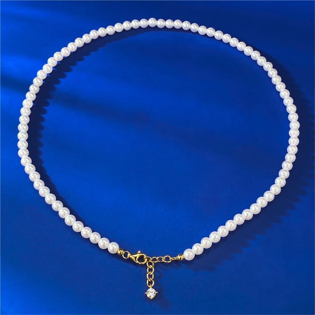 Pearls，Necklace Pearl Necklace S925 Silver-white Shell Imitation Pearl 5.0 Necklace Simple French Versatile Collar Pearl Necklaces For Women