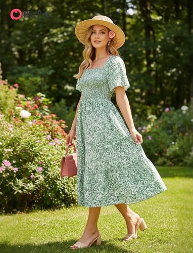 Image of PATPAT Family Matching Outfits Mommy and Me Dresses Floral Dress & T-Shirts | Mommy and Me Easter Dresses, Puff Sleeve Floral Sundress, Cotton Blend T-shirts, Couples Party Wedding Vacation Outfits
