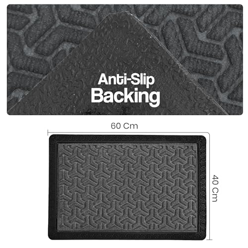 Image of Yellow Weaves 1 Pc Door Mat for Home Entrance, Outdoor Rubber Mat - Non-Slip, Anti Skid Foot Mat, Dirt Trapper, Heavy-Duty, Weather-Resistant, Waterproof Doormat (40x60cms, Geometric, Grey)