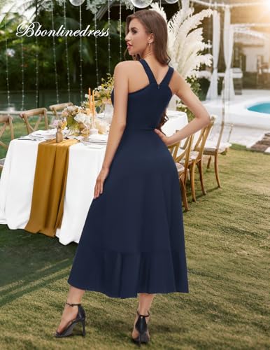 Image of Bbonlinedress Halter Cocktail Women Dresses Prom Formal Wedding Guest Bridesmaid Ruffled Maxi Hi-Lo Evening Party 2026 Dress