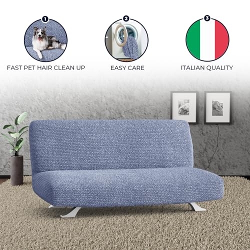 PAULATO BY GA.I.CO. Futon Cover - Armless Couch Cover Sofa Bed Slipcover Without Armrest - Soft Fabric Covers - 1-Piece Form Fit Stretch Futon Protector for Kid Pet - Microfibra - Blue