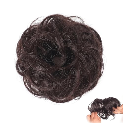 Moño Postizo de Pelo Marrón Oscuro, Extensión de Moño Elástico con Aspecto Natural para Mujer, Postizo de Pelo Liso y Ligero para Peinados Rápidos y Elegantes