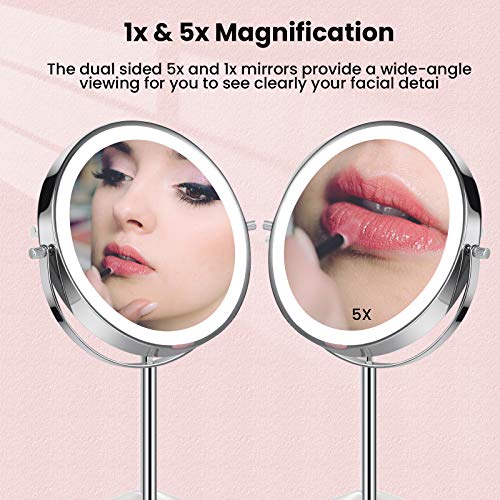 TOGETOP Led-make-upspiegel, verlichte make-upspiegel met 5 x / 1 x vergroting, oplaadbare make-upspiegel, tafelspiegel - Image 5