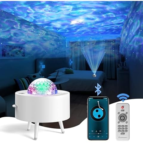 Lumoonosity Ocean Wave Projector – Water Light Projector for Bedroom, Kids Room Decor – Ocean Galaxy Night Light with Speaker - Starry Light with 9 Planet, Star, Water Wave Effect Cover