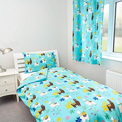 Zappi Co Bettwäsche, Motiv: Llama, Baumwollmischung Polyester Polycotton baumwolle, blau, Llama Single Duvet Cover