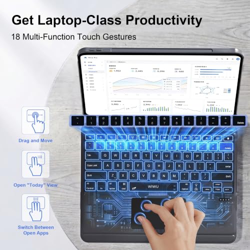 Image of WIWU Keyboard Case for iPad Air 13 Inch M4 /M3 /M2 Pro 12.9 Magnetic Detachable Keyboard Case Adjustable Stand Colours Backlit Keys with Trackpad (Grey, for Air 13 inch(M3 /M2) Pro 12.9 inch 6 /5 /4 /3)